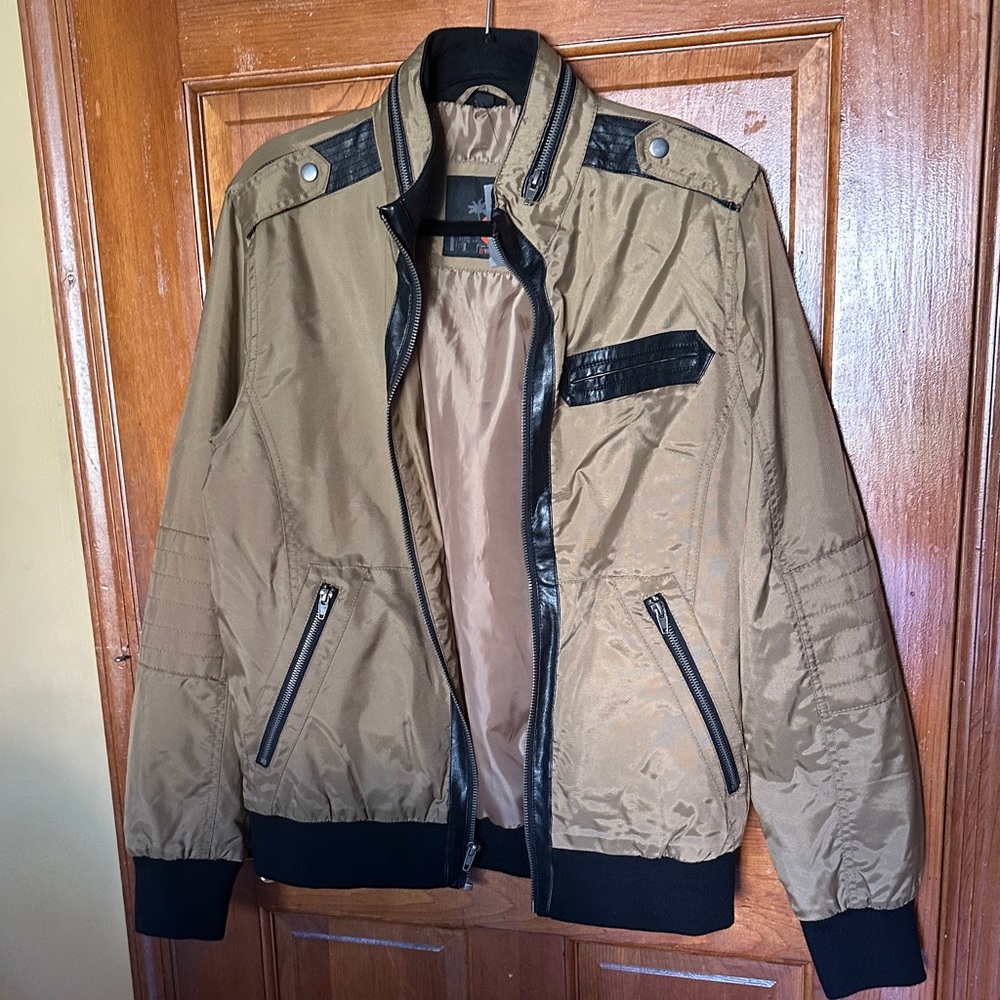 G by Guess Tan Bomber Jacket with Black Details